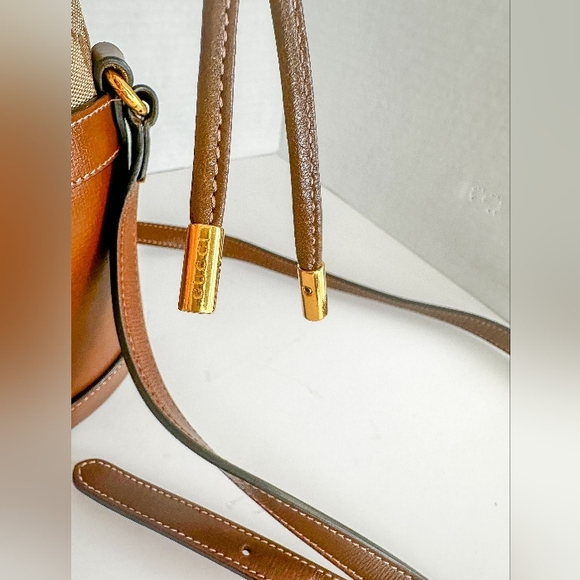 GUCCI Monogram Textured Calf skin Horsebit1955 Drawstring Bucket Bag Beige Brown - Picture 11 of 11